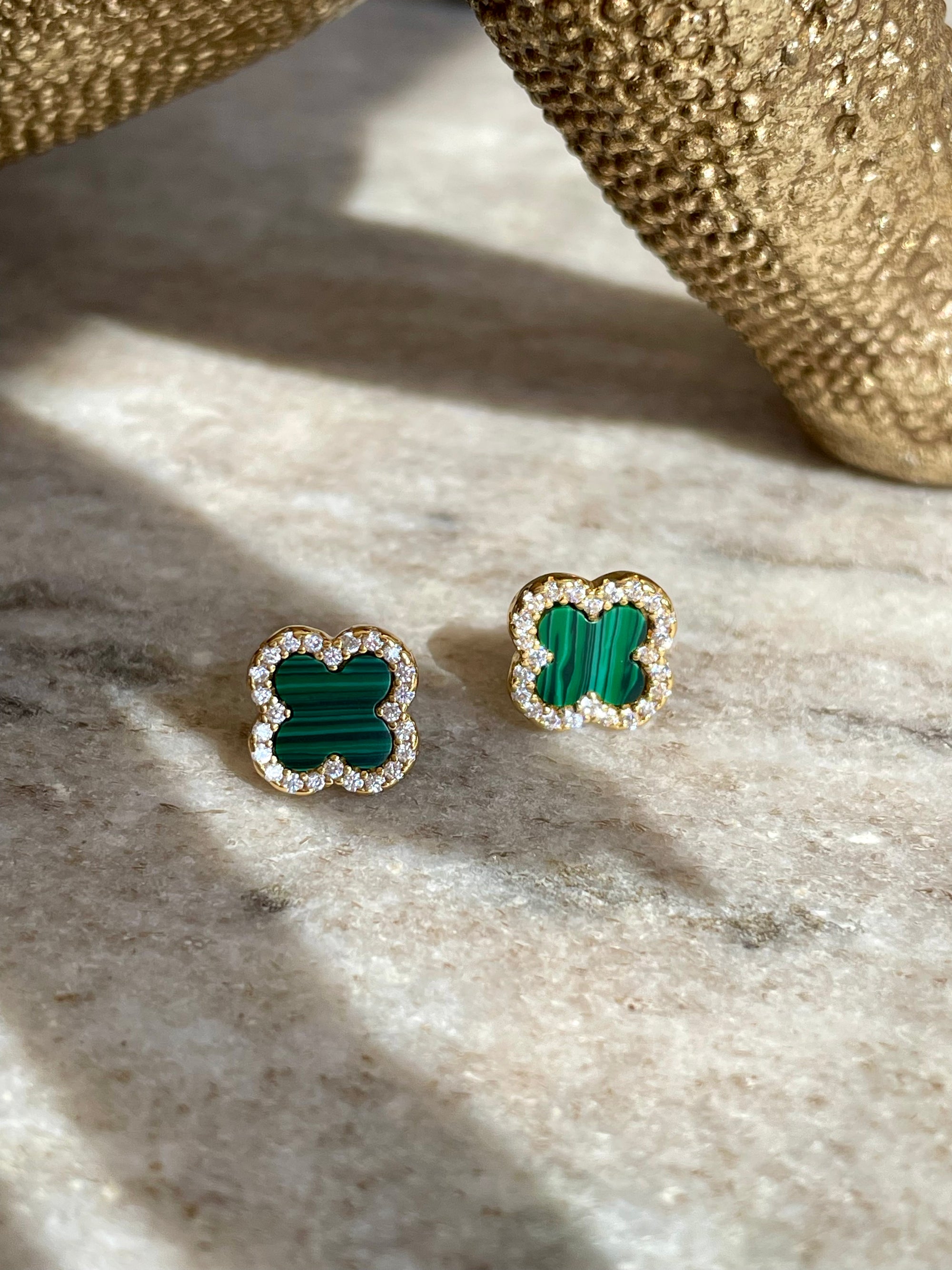 Náušnice Fleur Green Pavé