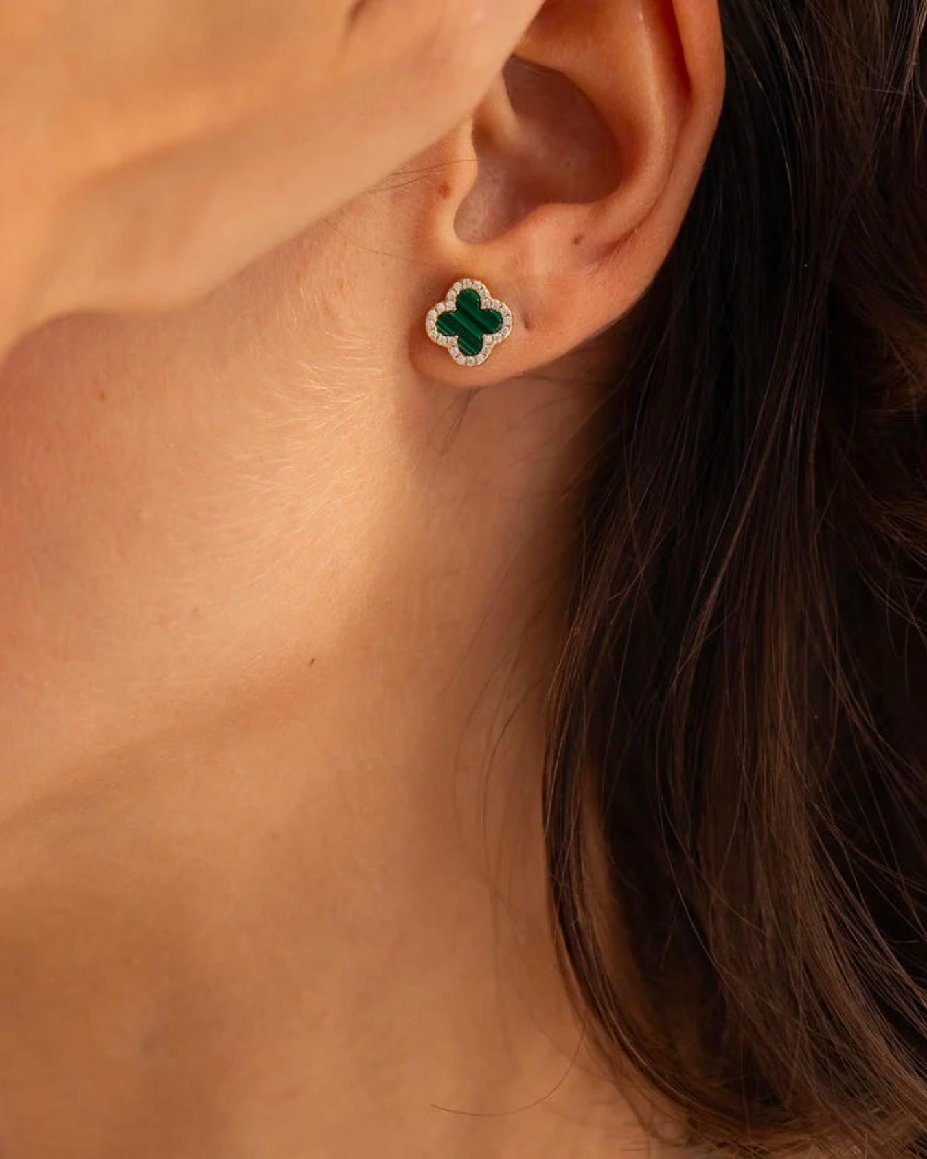 Náušnice Fleur Green Pavé